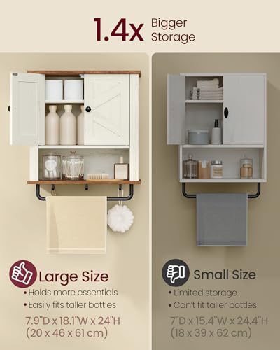 Bathroom Cabinet with Towel Bar (Rustic White / 2Doors（24"H）)