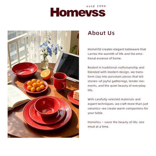 HomeVSS 20 Piece Pearl Dots Stoneware Dinnerware Set (Red)