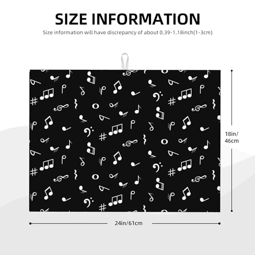 Musicial Kitchen Drying Mat Music Notes Microfiber Dish Drainer Mat for Kitchen Counter Absorbent Reusable Washable 18x24 Inch Black (Music Notes / 18 x 24 inch)